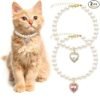Adjustable Rhinestone Pearl Cat Collar with Heart Charm