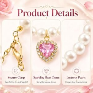 Adjustable Rhinestone Pearl Cat Collar with Heart Charm Hover Image