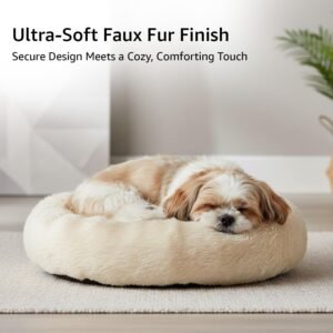 Basics Faux Fur Donut Pet Bed Small 50x50x12 cm Beige Reversible Washable Cozy Mat for Cats and Dogs Hover Image